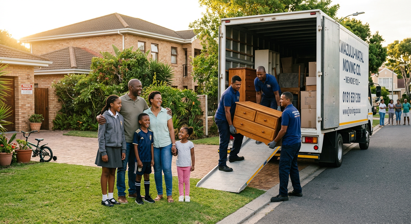 Happy South African family with movers at golden hour